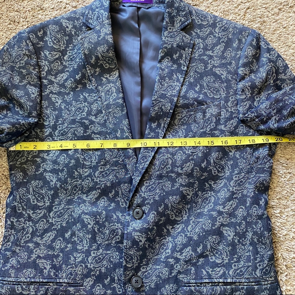 Tallia Blue Textured Paisley Cotton Blazer - Lined - Picture 13 of 14